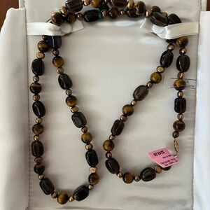 10K Gold TIGERS EYE Baroque Pearl Opaque 10mm Bead Long Necklace New Tags GIFT